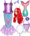 Funna Little Mermaid Costume For Girls Princess Dress Up With Accessories Wig Purple, 5T