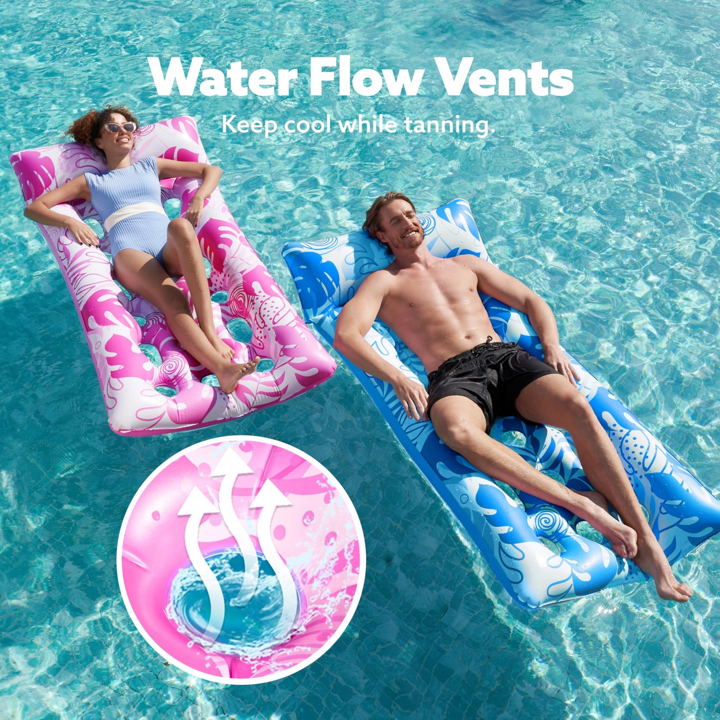 Sloosh 2-Pack Inflatable Pool Floats Mat - Xl Floaties Adults Size With Headrest, Sun Tanning Raft Lake Beach Swimming Party Poo
