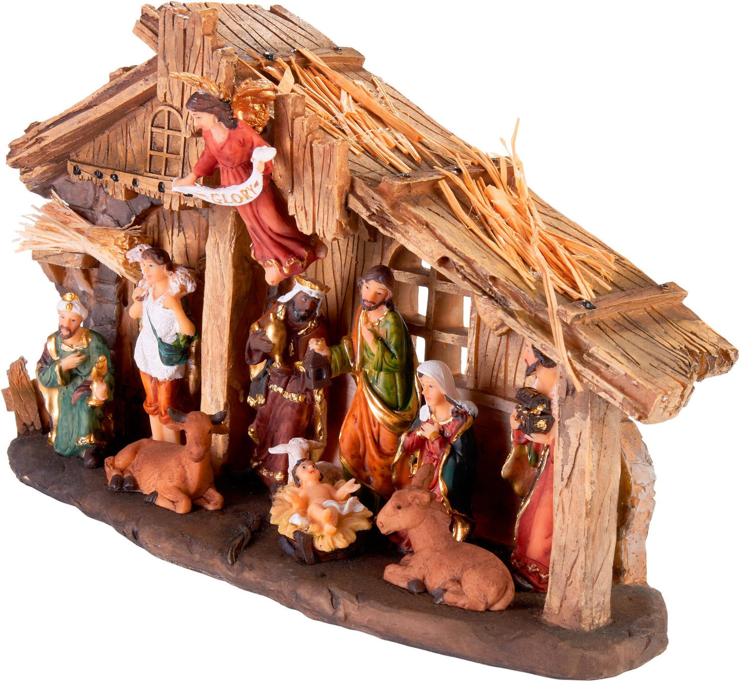 Brubaker Christmas Real Life Nativity Scene Set - Holiday Decoration - Stable With 11 Resin Figurines (Not Re-Arrangeable) - Designed In Germany