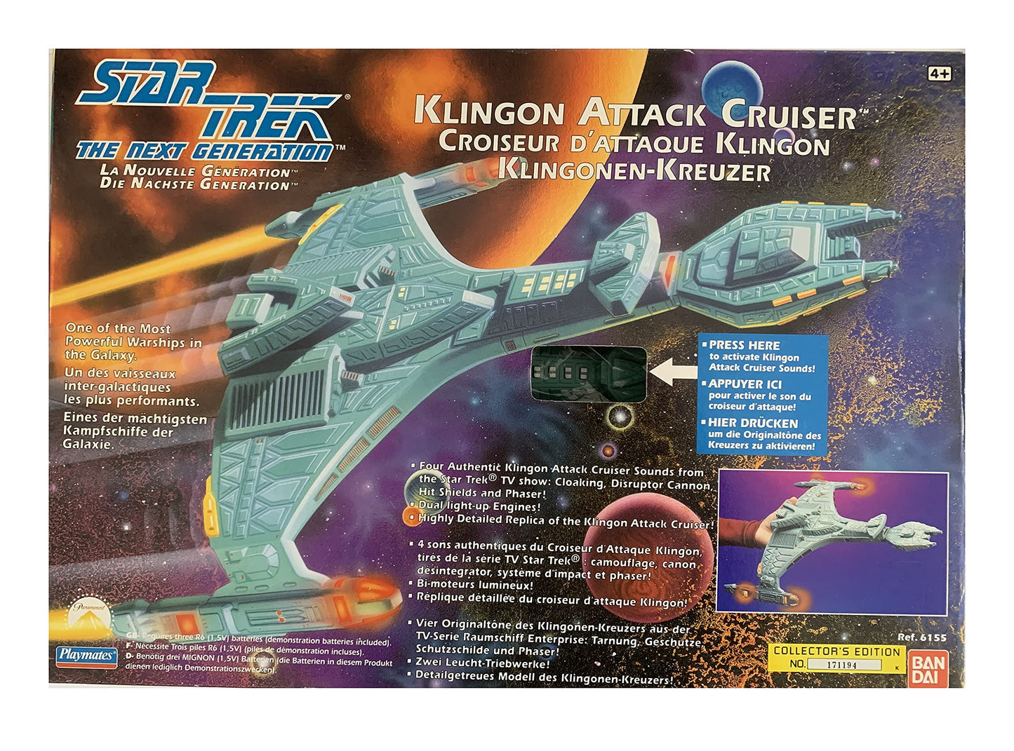 Star Trek Klingon Attack Cruiser Model 6155 - Black Plastic Collectible