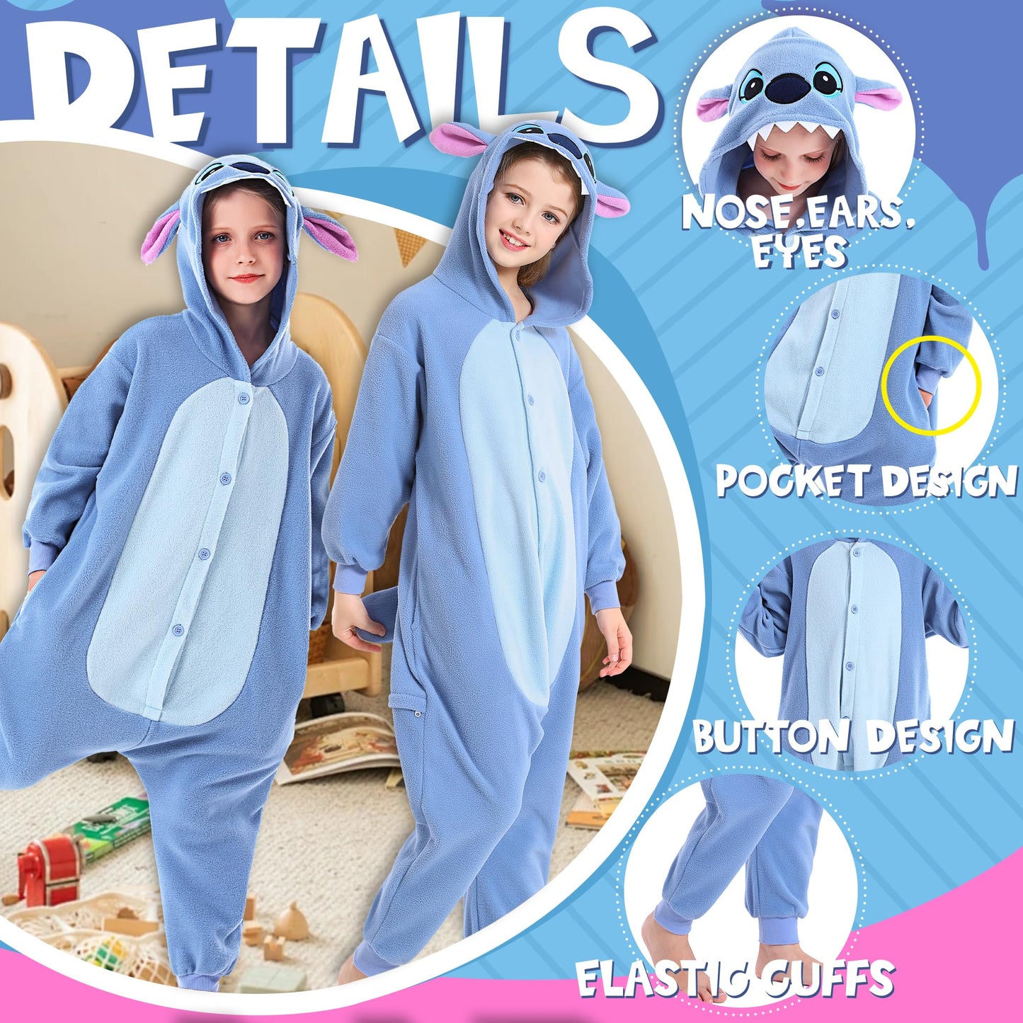 Canasour Kids Christmas Halloween Costumes Anime Cosplay Animal One Piece Onesie Pajamas 5T Girls Boys (5T, Blue)