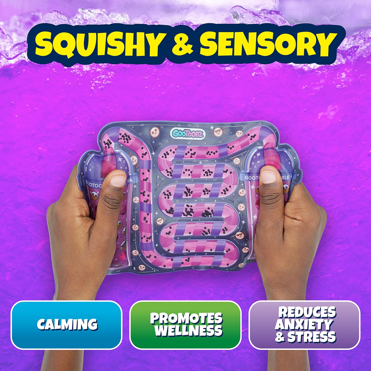 Sky Castle Gootoobz Sips, Squishy Sensory Tubes Filled With Colorful Water, Glitter And Beads, Non-Toxic, No-Mess, Squeezable Fidget, Stress & Anxiety Relief (Bubble Tea)
