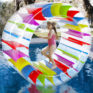 Zcaukya 65'' Giant Inflatable Wheel Roller, Colorful Water Rolling Wheel Float for Kids Summer Swimming Pool Parties, Rolling on