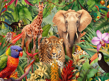 Springbok 500 Piece Jungle Animal Puzzle - Colorful Safari Collage for Adults & Families, Cardboard, Multicolor
