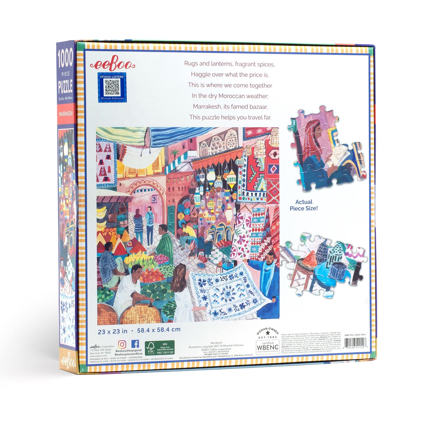 Eeboo: Piece And Love Marrakesh 1000 Piece Square Jigsaw Puzzle, Sturdy Puzzle Pieces, A Cooperative Activity With Friends And Family