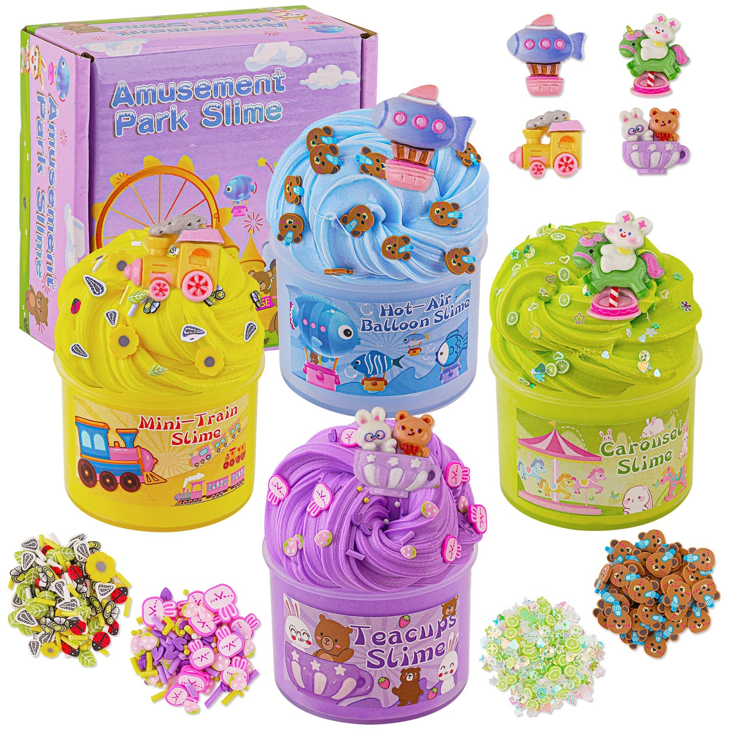 4 Pack Butter Slime, Super Soft & Non-Sticky Amusement Park Slime Kit For Girls & Boys, Slime Party Favors For Kids, Textures Se