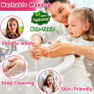 GIFTINBOX Kids Makeup kit for Girls, 25 PCS Real Makeup Set, Washable Makeup Set Toy with Cosmetic Case, Non-Toxic Little Girls