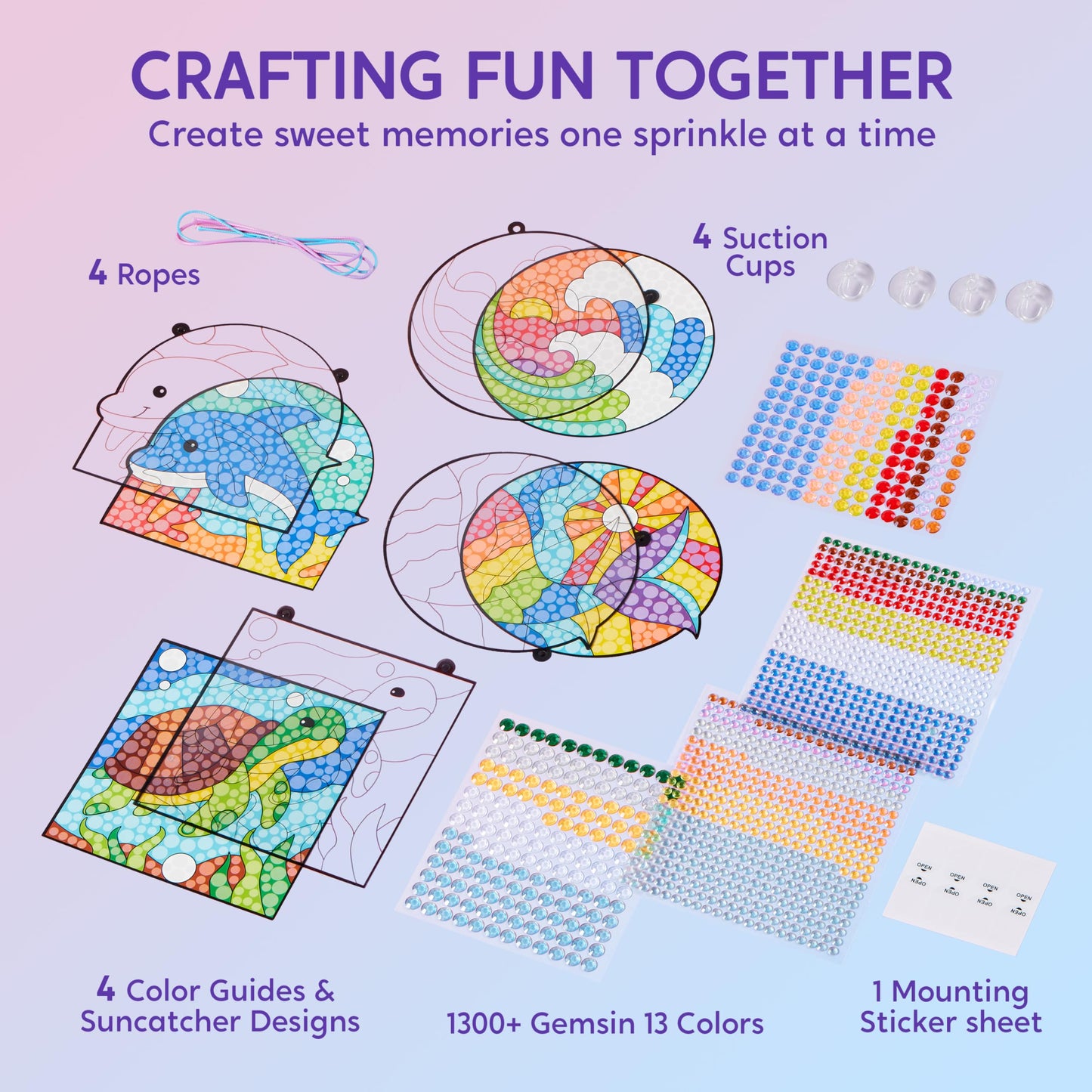 Klever Kits Diamond Art Kits for Kids, 4PCS Gem Painting Kit, Window Art Suncatchers Mosaic Kits Crafts for Girls Boy Birthday G