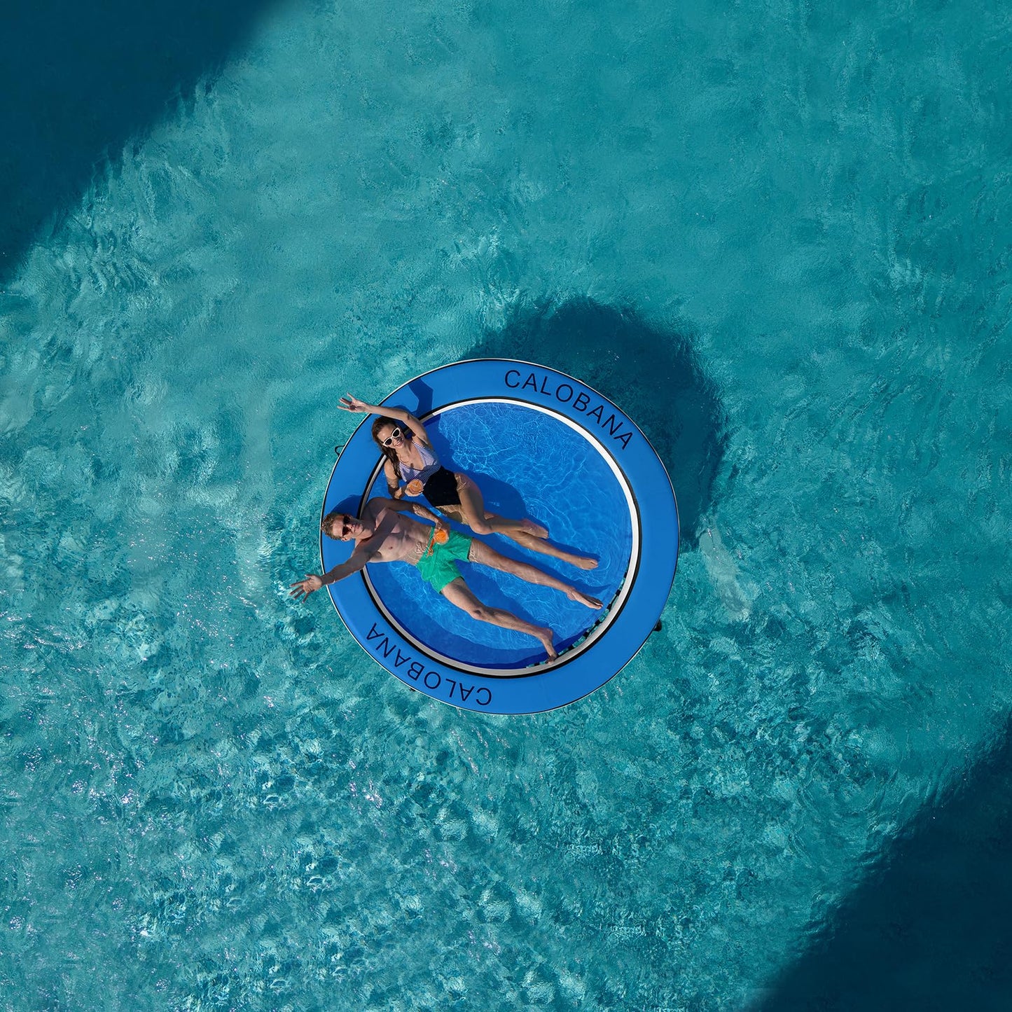 Calobana 8Ft Round Inflatable Water Hammock, Heavy Duty Floating Ring Dock Island Platform River Floats For Adults Party Tanning