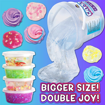 FUN KIDZ 4 LB Huge Glassy Clear Slime Bucket Toy - 64 FL OZ Premade Crystal Slime Kit with 29 Add-ins for Kids Party Fun