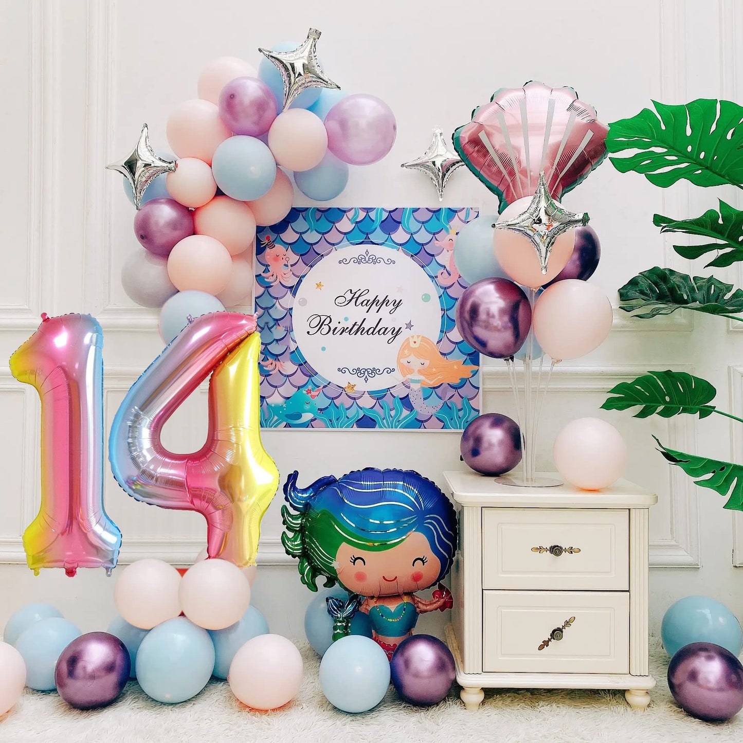 Smlpuame 40 Inch Number Balloons 0-9 Rainbow Gradient Large Number 14 Balloons, Digital Balloons For Birthday Party Celebration