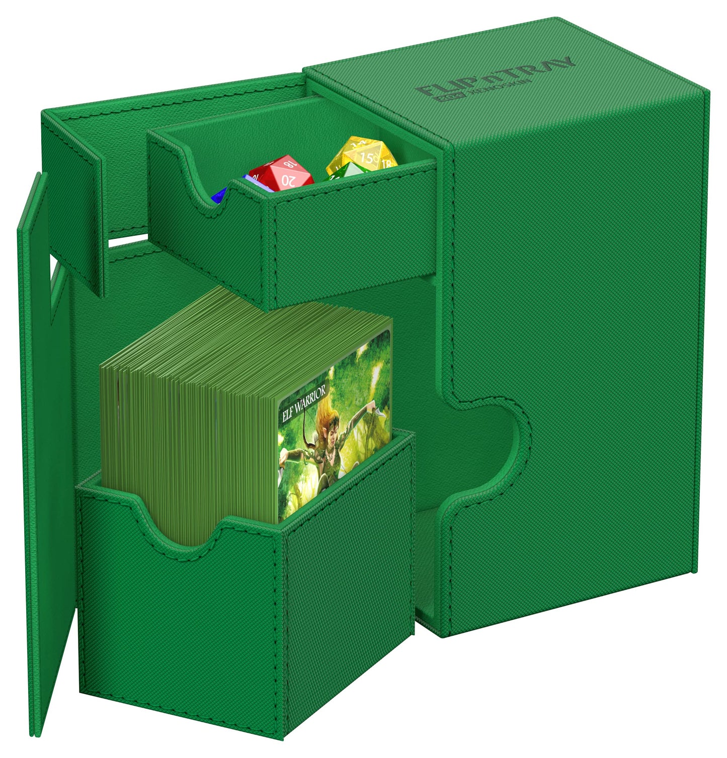 Ultimate Guard Flip 'N' Tray 80+, Deck Case For 80 Double-Sleeved Tcg Cards + Dice Tray, Green, Independent Magnetic Closure & M