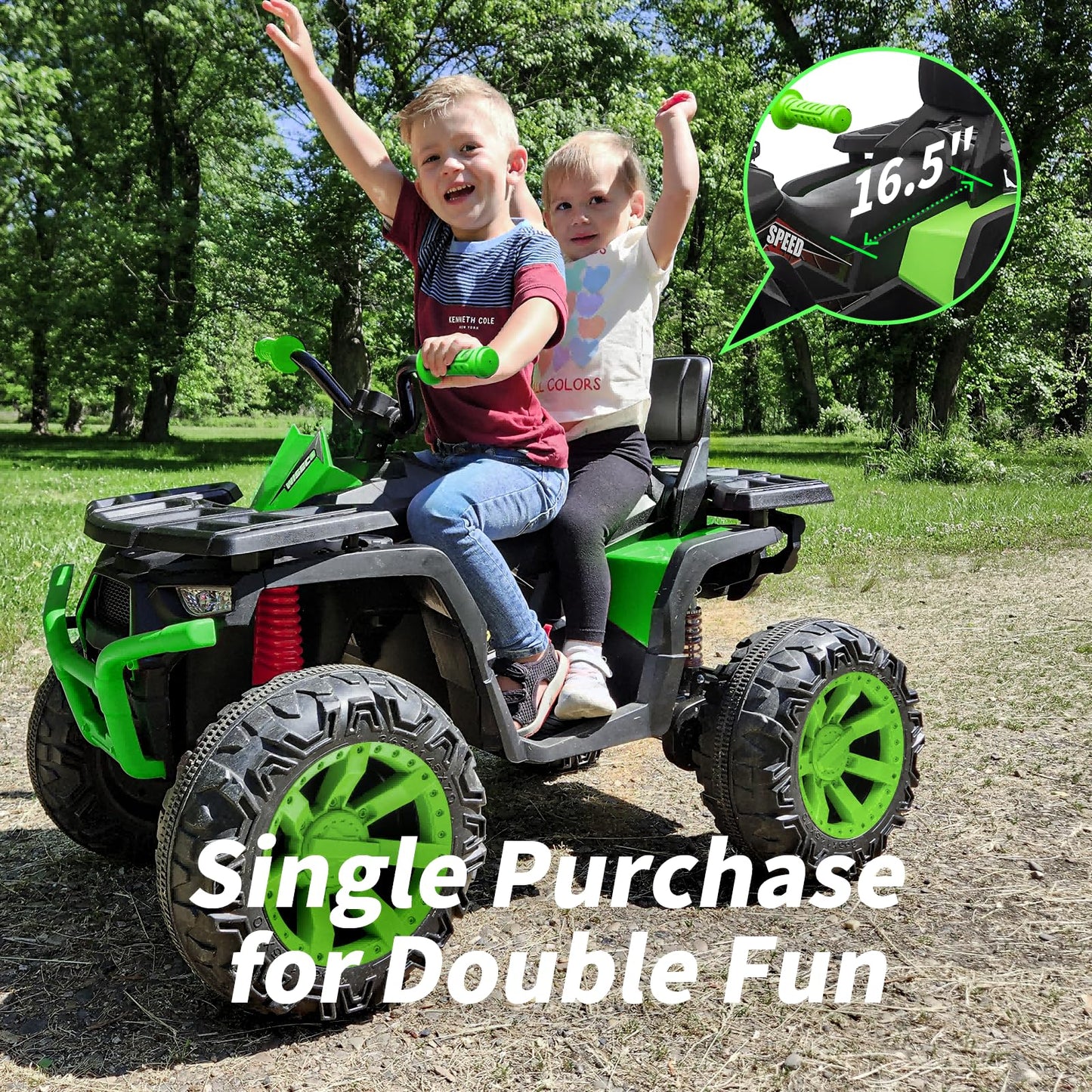 Hikiddo Kids Atv 4 Wheeler, 24V 4Wd Electric Atv Ride On Toy For Big Kid With 2-Seater, 4X200W Motor - Green