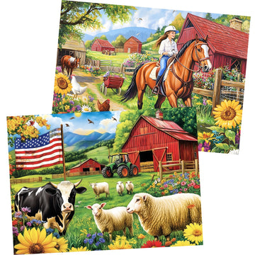 2 Pack 500 Pieces Puzzle for mature-themeds  US Country Life Farm Puzzle for mature-themeds Kids Seniors  Horse Cow Tractor Flower Jigsaw Puzzles 500 Pieces  Colorful Challenging Puzzles Family Game Gift 20.5 * 15