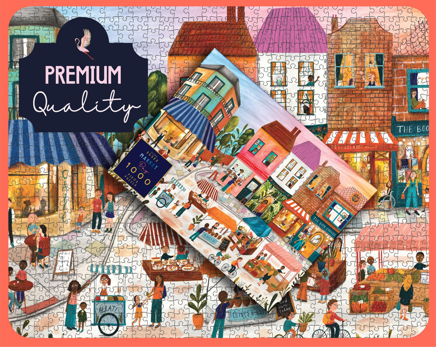 Elena Essex Puzzles 1000 Pieces - Market Day  Puzzles for mature-themeds 1000 Pieces  Summer Landscape Shops Village Town Scene Puzzle  Size 28 x 20 inches