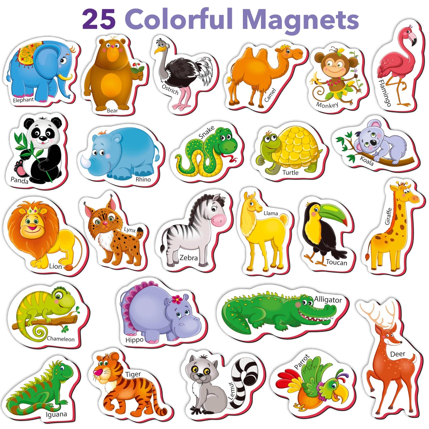 Little World Foam Fridge Magnets Set - 25 Chunky Zoo Animal Magnets for Toddlers 1-3 - Multi Color, Full Magnet Backing, Model RK93010-05