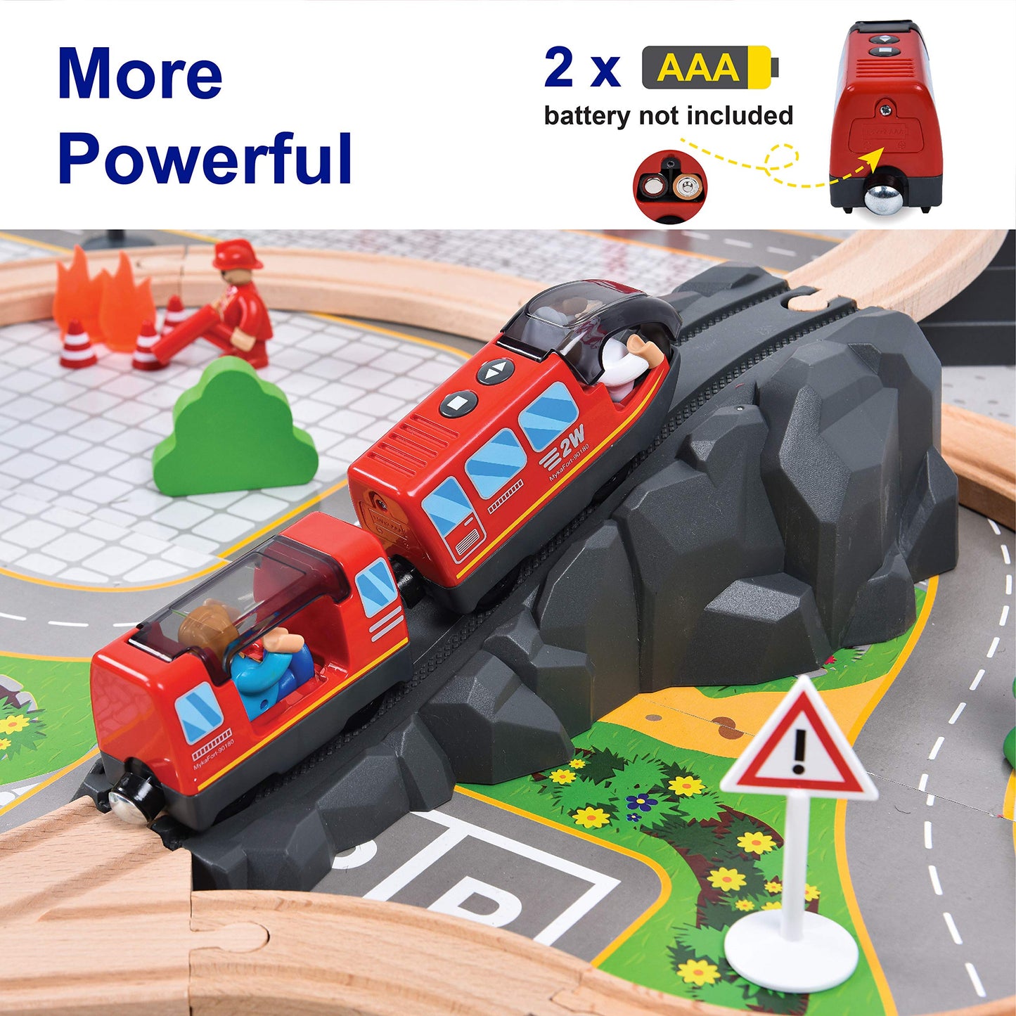Giant Bean Battery Operated Action Locomotive (Magnetic Connection) Train Set For Wooden Train Tracks, Powerful Engine Compatible With Thomas, Brio, Chuggington Wooden Train Tracks, Toys For 3+