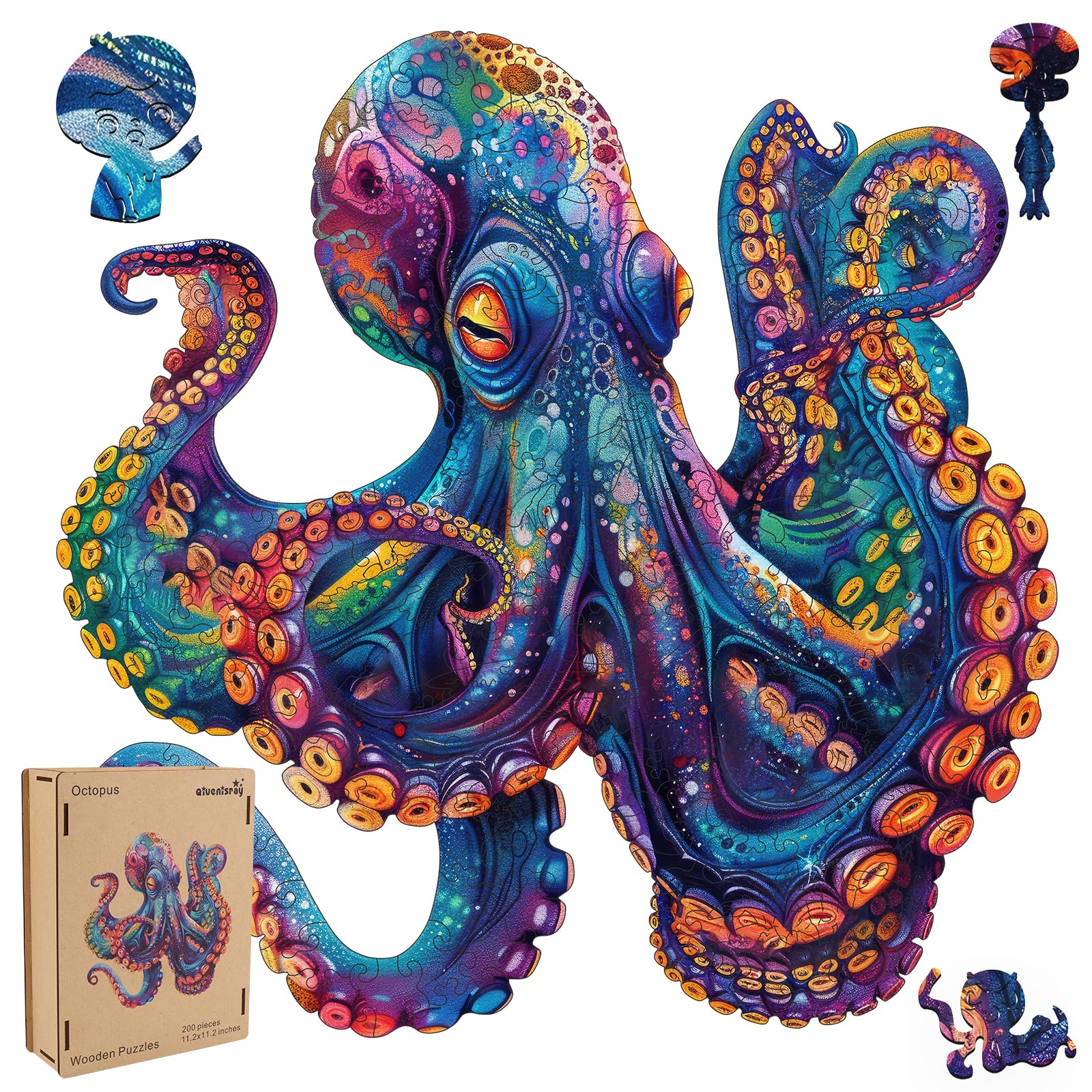 Qiuenisray Wooden Puzzles for mature-themeds Octopus Wooden Jigsaw Puzzles 500pcs 16.9x16.9in Royal Unique Shape Ocean mature-themed Puzzles Irregular Wood Puzzles Creative Gift for mature-themeds and Kids Family Game