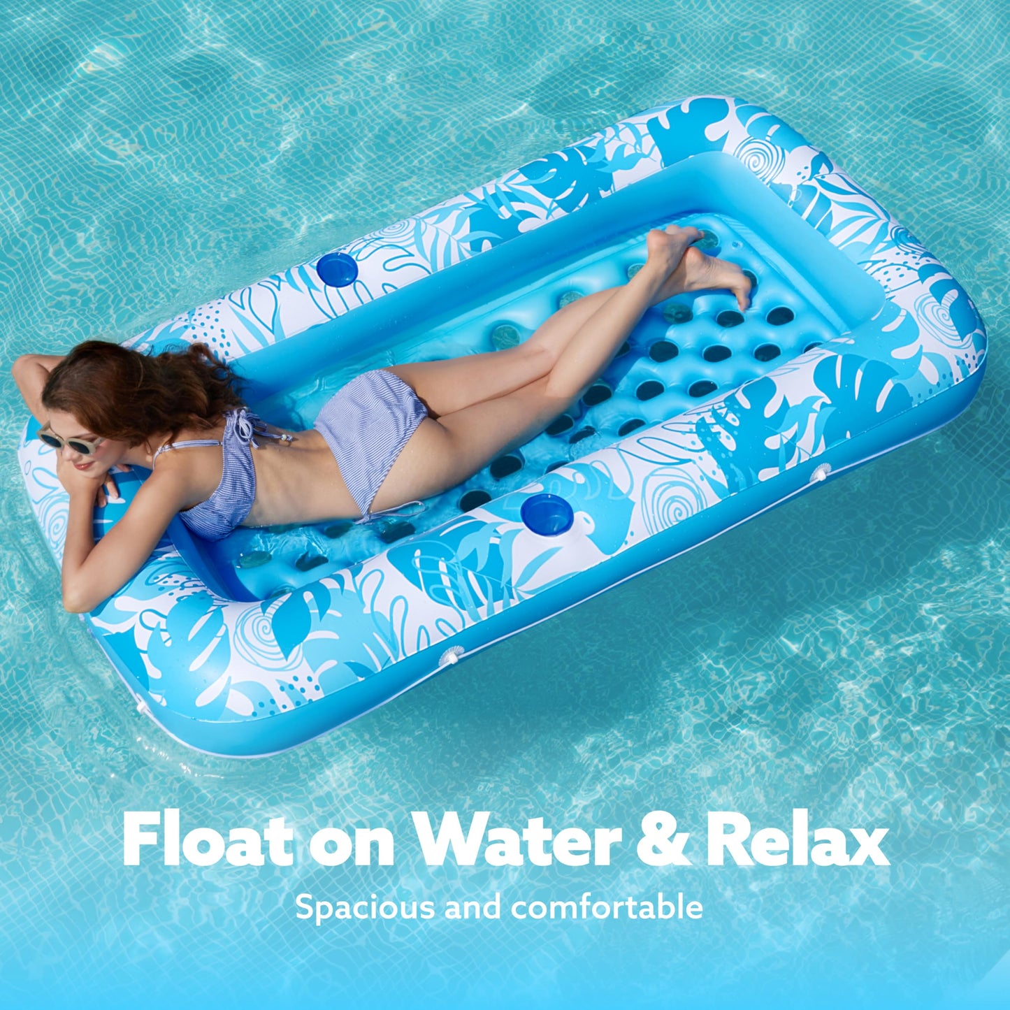 Sloosh Inflatable Pool Floats With Cooling Water Hole,72'' X 38'' Daybed Pool Lounger Adults With Cup Holders, Adjustable Backre