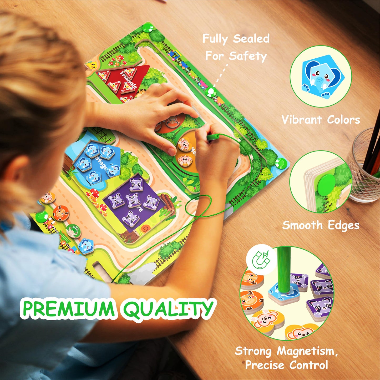 Dukvsg Magnetic Color & Shape Maze, Montessori Wooden Color Shape Matching Puzzle Board - Educational Learning Toys, Toddler Fin