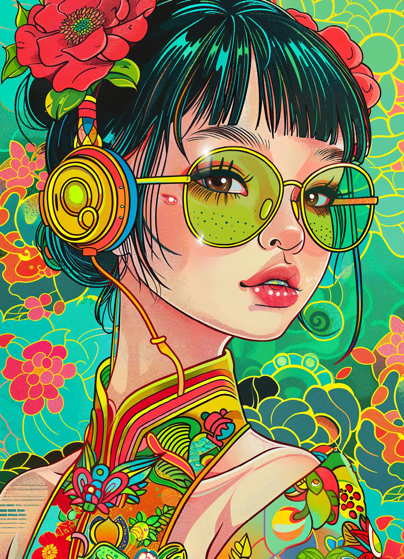Lucky Puzzles - Doodlefly Enigma 1000 Piece Jigsaw Puzzle for Adults | Cyberpunk Art Puzzle with Vibrant Lime and Pistachio Colo