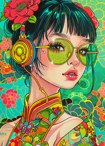 Lucky Puzzles - Doodlefly Enigma 1000 Piece Jigsaw Puzzle for Adults | Cyberpunk Art Puzzle with Vibrant Lime and Pistachio Colo