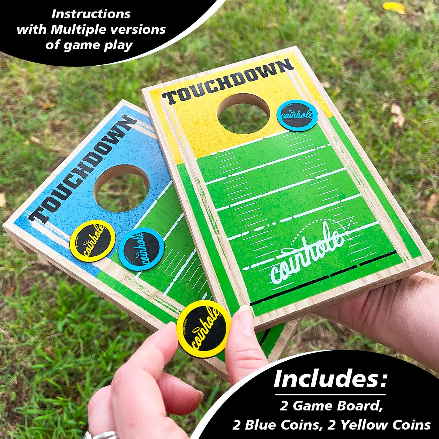 Coinhole Hasbro Tabletop Game Coin Bouncing Party Game | Desktop Cornhole Game Set Board Game | Indoor Outdoor Fun For Kids And Adults (Touchdown Game Set)