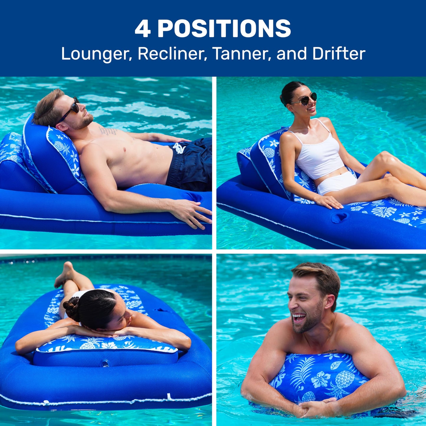 Aqua enhanced Convertible Ultimate Pool Lounger  Inflatable Pool Float  Heavy Duty  X-Large  74  - 90   Pineapple Hibiscus