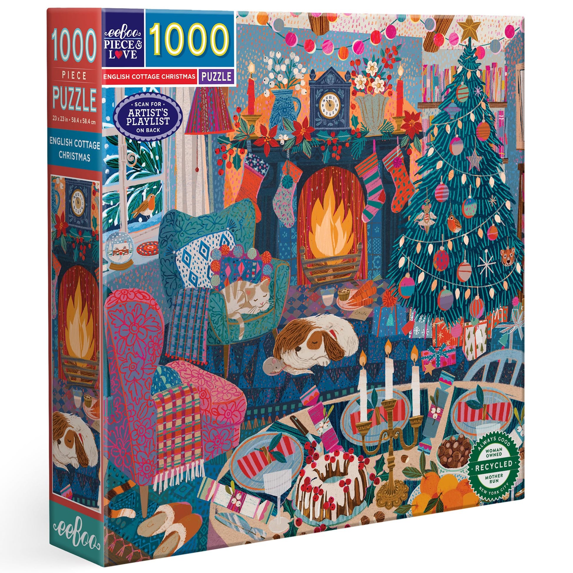 Eeboo Piece & Love: English Cottage Christmas - 1000 Piece Puzzle - Adult Square Jigsaw, 23X23, Includes Image Reference Insert, Pieces