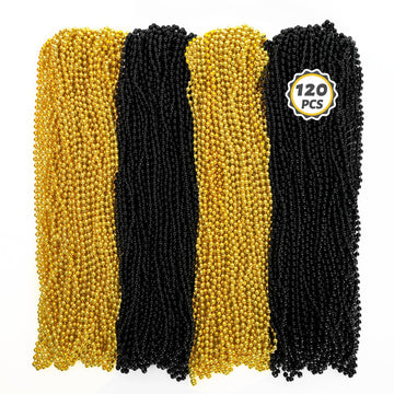 120 Pcs Beaded Necklace, 33 In Mardi Gras Beads, Blackgold Mardi Gras Accessories, Bead Necklace Throw Beads Bulk For Party Para