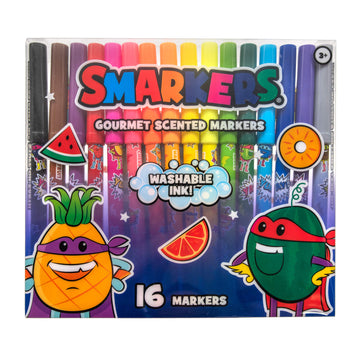 Smarkers - Washable Scented Markers, Assorted Colors, Standard Point Felt Tip, 16 Count