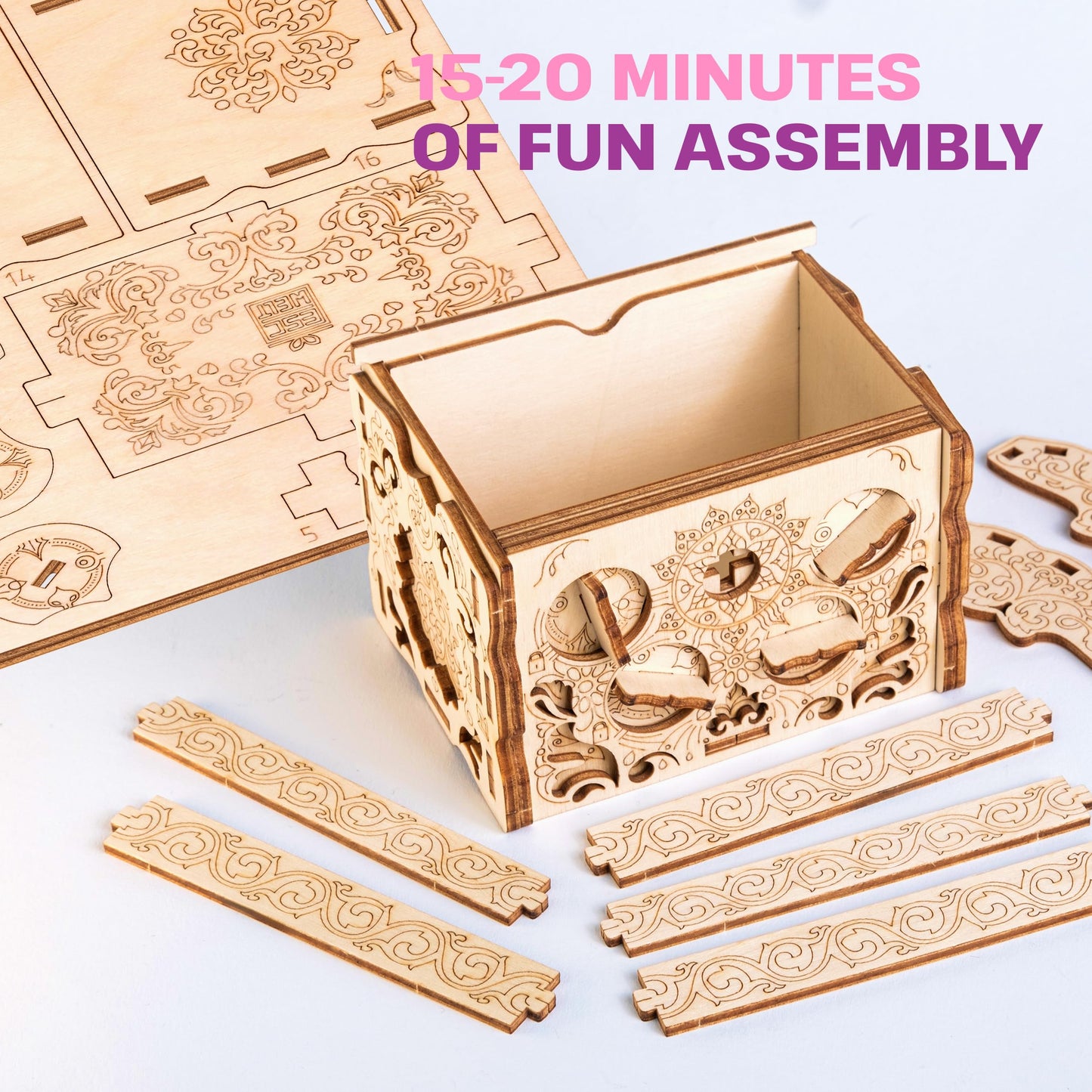 Esc Welt Secret Treasure Box 3D Wooden Puzzle Game - Creative Gift Box For Money, Vouchers, Gift Cards - 3-In-1 Wooden Box Game - Gift Box For Teenagers And Adults - 3D Wooden Puzzle