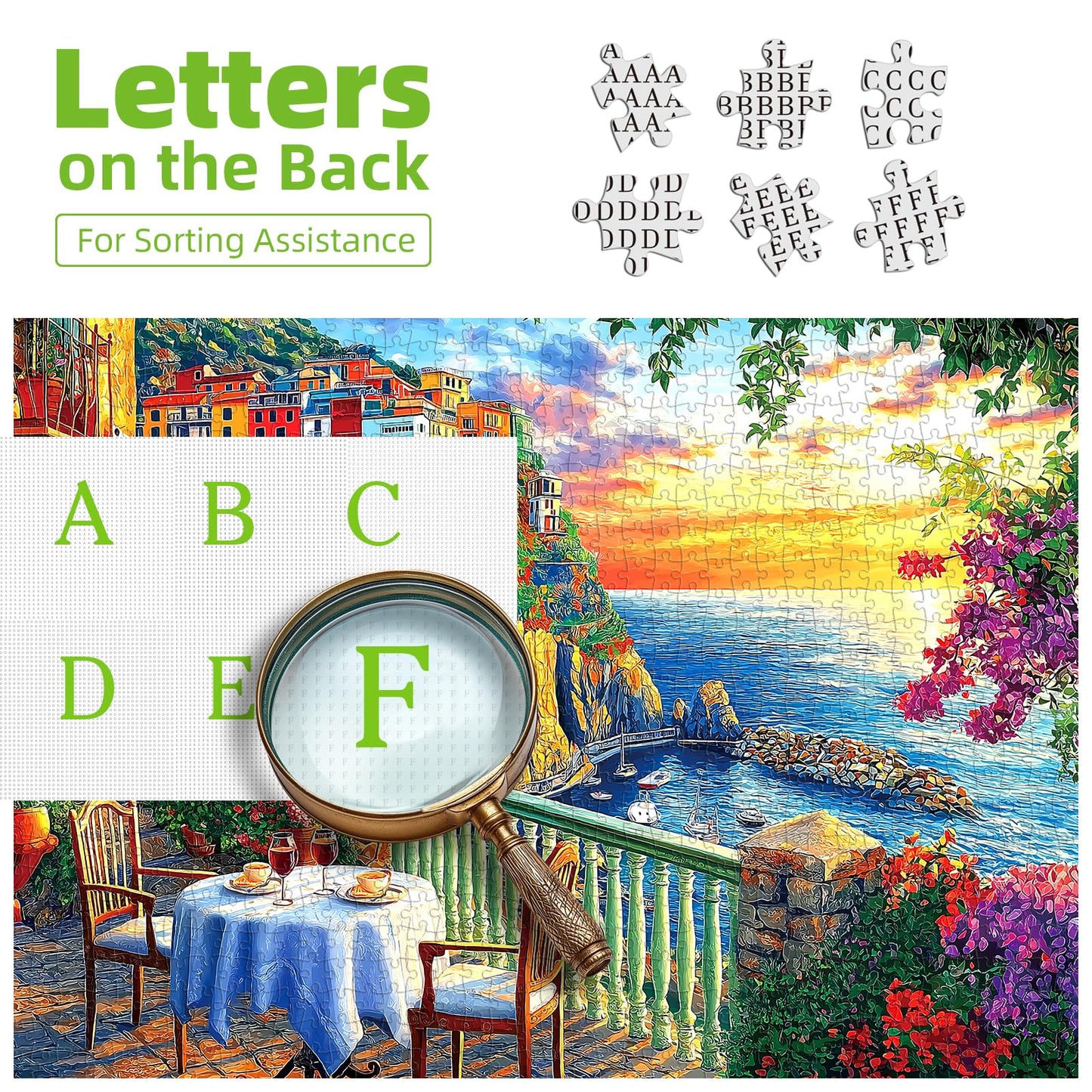 Italy Cinque Terre Jigsaw Puzzles for mature-themeds 1000 Pieces Coastal Village Beautiful Landscape Scenery Sunset View with Letters on Back Hard Impossible Difficult challenging Family Puzzle (27.5 x19.6 )