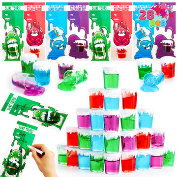 Joyin 28 Pcs Valentines Day Gifts Cards For Kids With Slime Stress Relief Fidget Toy For Classroom Exchange Cards Prize And Vale