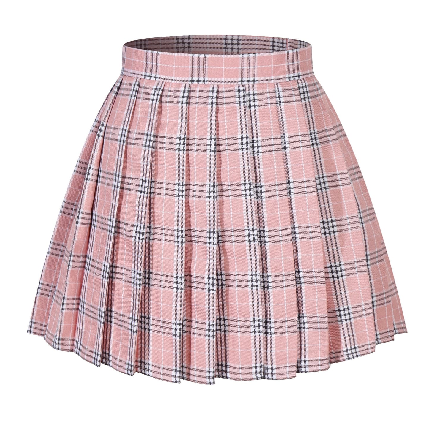 Girls School Uniform Plaid Pleated Costumes Skirts (M, Pink Mixed White)