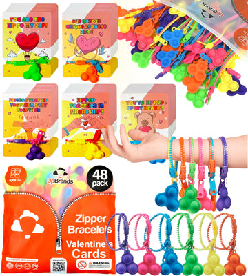 UpBrands Bulk Case of 1440 Packs Pop-It Zipper Bracelets with Valentine Cards Per Pack - Sensory Valentine Gifts for Classroom E
