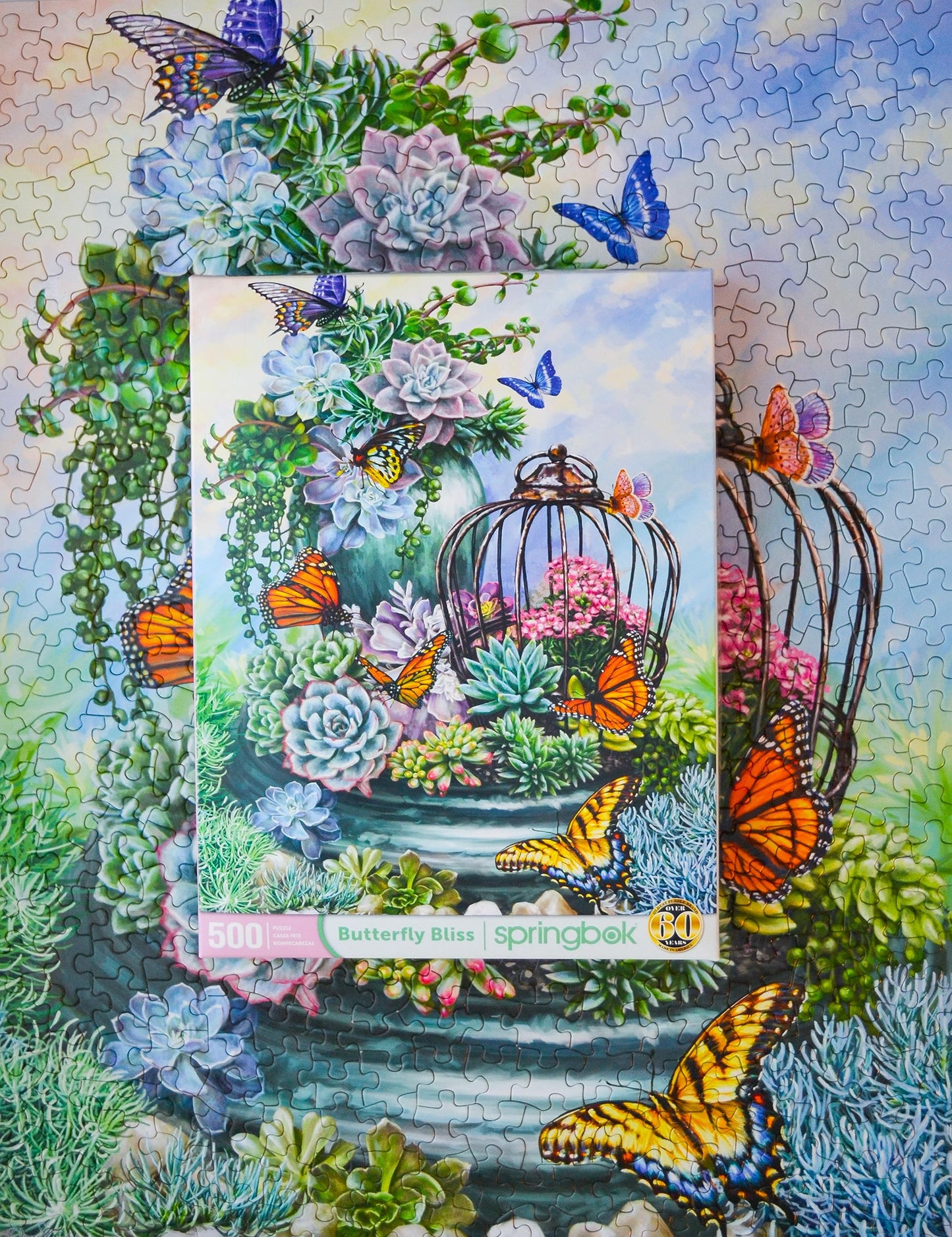 Springbok 500 Piece Jigsaw Puzzle - Butterfly Bliss, Multicolored, 23.5x18 inches, Cardboard, Model 33-01665, Made in USA