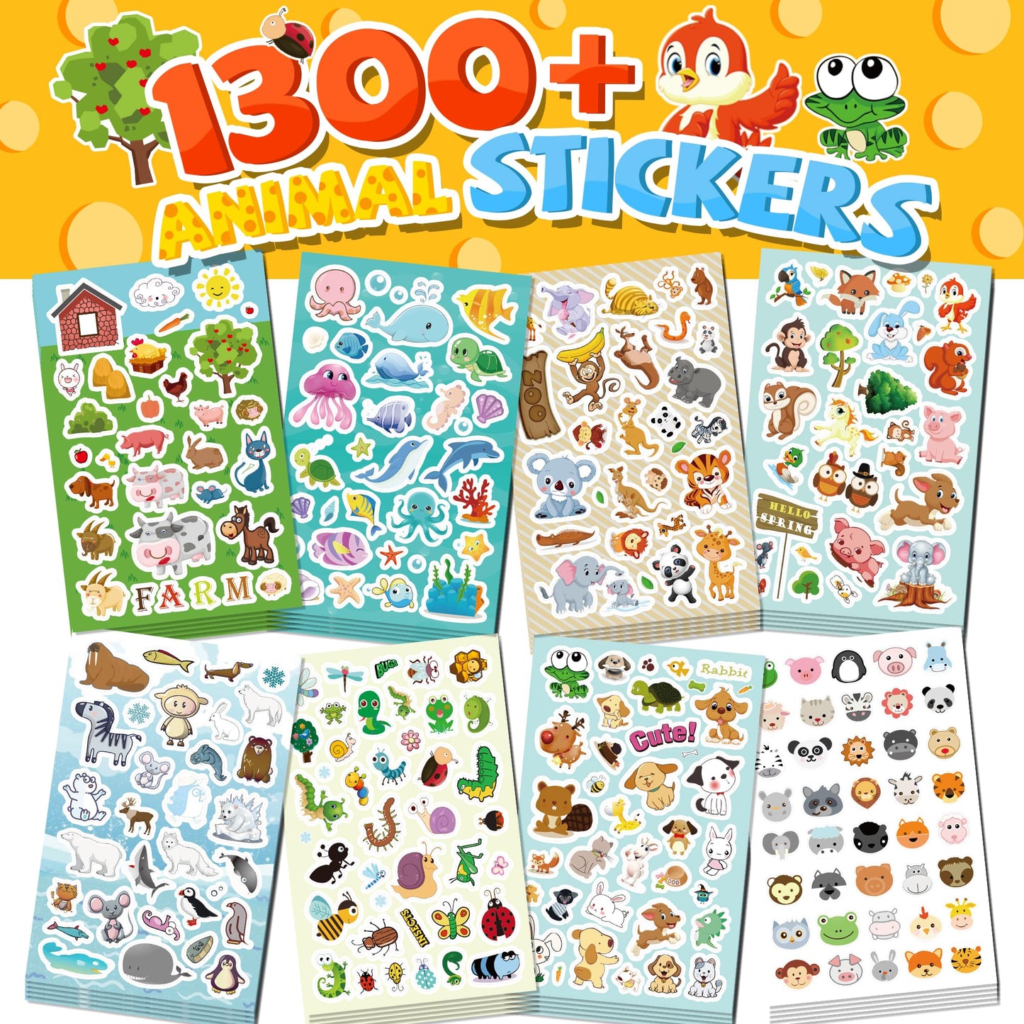 Sinceroduct Stickers for Kids, 1300+ Cute Animals Water Bottle Stickers, 8 Kids Stickers with Different Theme Scrapbooking Stick