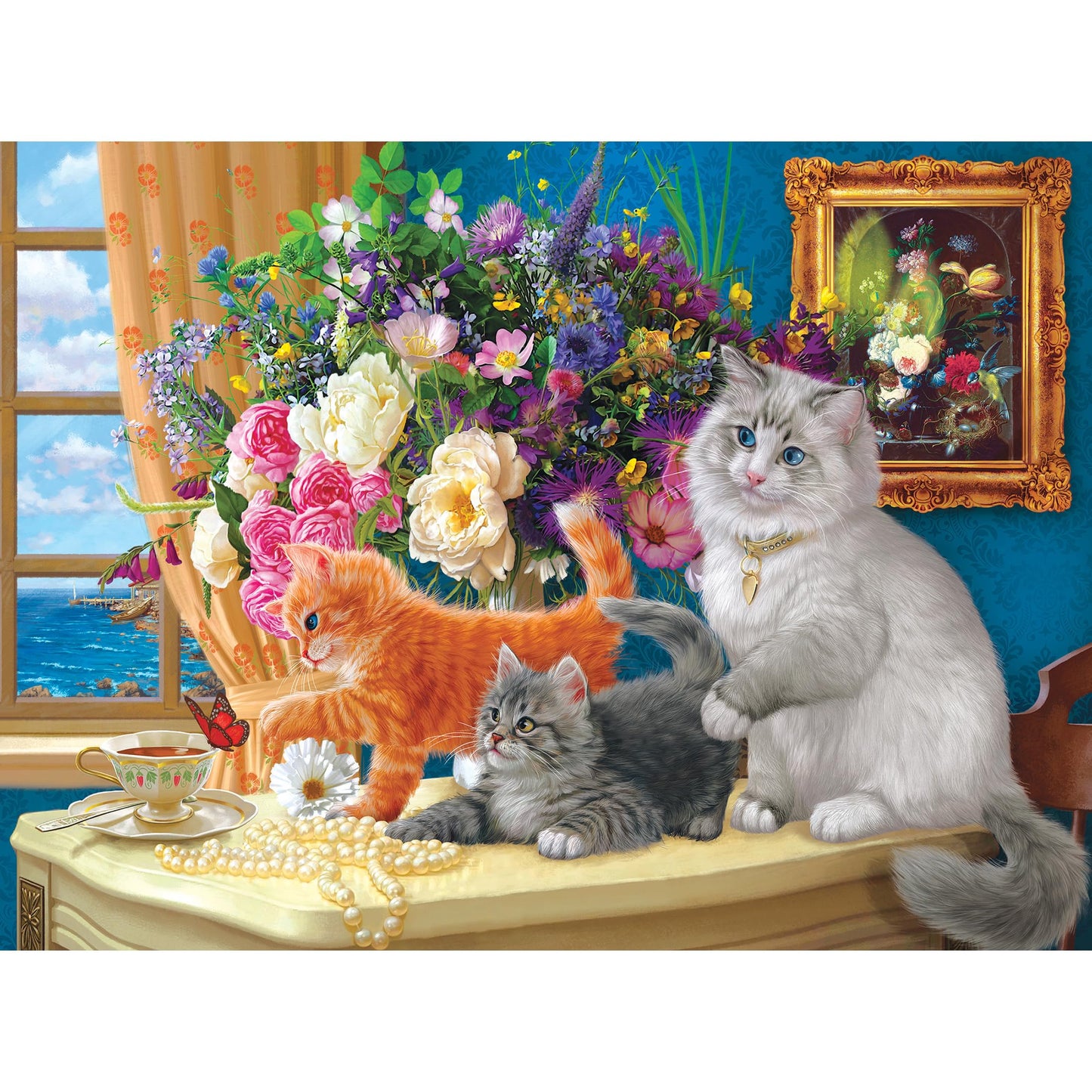 Roseart - Fancy Cats -Tea By The Sea - 750 Piece Jigsaw Puzzle For Adults