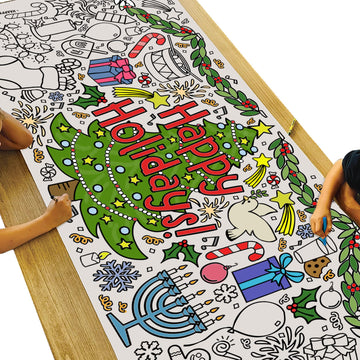 Tiny Expressions - Giant Coloring Posters Or Table Covers | Extra Large 30' X 72' Inches | Paper Banner For Parties | Huge Coloring Activity Pages For Kids (Happy Holidays Coloring Poster)