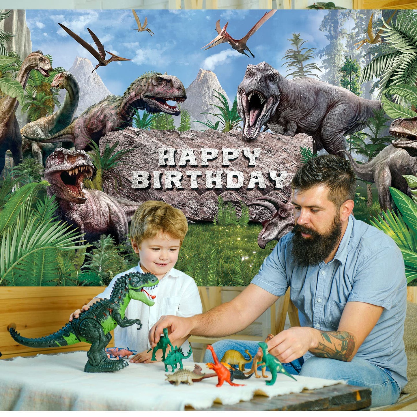 Tatuo Dinosaur Photo Backdrop Dino Theme Banner 72.8 x 43.3 Inch Dinosaur Photography Background Happy Birthday Background for D