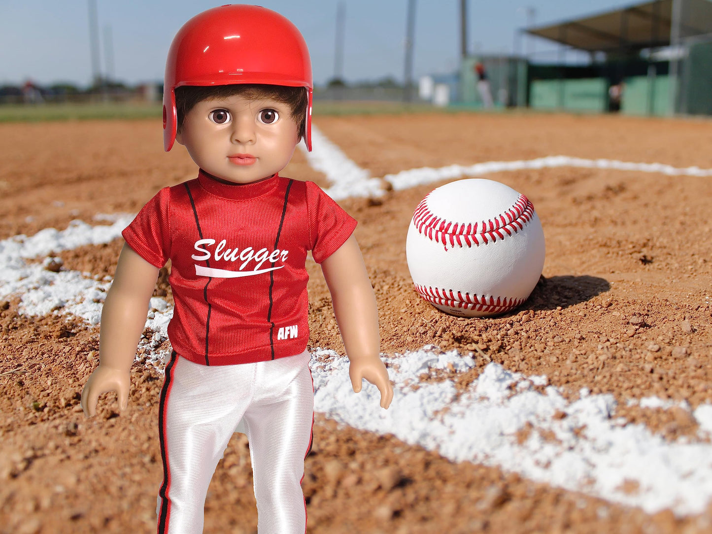 American Fashion World Red Baseball Uniform for 18-Inch Dolls | Premium Quality & Trendy Design | Includes Accessories