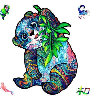 Unidragon Original Wooden Jigsaw Puzzles - Serious Panda, 110 Pieces, Small Size 7''X9.4'', Beautiful Gift Package, Unique Shape