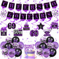 Purple 60Th Birthday Decorations For Women Men Purple Black 60Th Birthday Banner Hanging Swirls 60Th Birthday Balloons Happy 60Th Birthday Cake Topper For Purple Cheer To 60 Years Party Supplies
