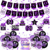Purple 60Th Birthday Decorations For Women Men Purple Black 60Th Birthday Banner Hanging Swirls 60Th Birthday Balloons Happy 60Th Birthday Cake Topper For Purple Cheer To 60 Years Party Supplies
