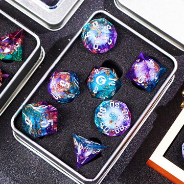Gradual Purple Blue Moon Liquid Core Dnd Dice Set For Role Playing Games, Galaxy Dungeons And Dragons Dice Set For Gifts, Rpg Li