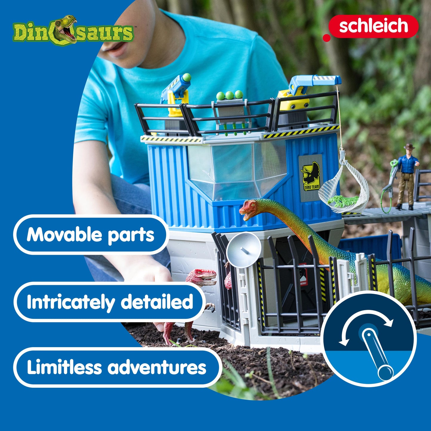 Schleich Dinosaur Toys Science Playset - 33-Piece Set Research Station With Brachiosaurus, Velociraptor, Men Scientist Action Fi