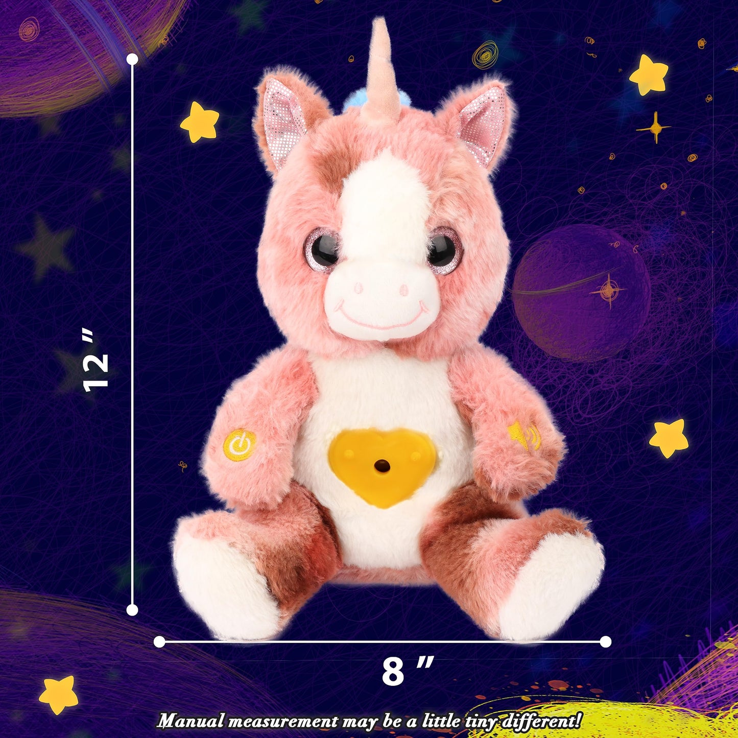 Cuteoy Plush Dirty Pink Unicorn Star Projector Musical Adjustable Singing Night Light Stuffed Animals Glowing Plushies Toy Gifts For Kids Birthday Easter Christmas,12''