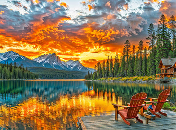 Cross & Glory - Dockside Reflections - 1000 Piece Jigsaw Puzzle For Adults | Tranquil Sunset Lake Scene | Challenging Puzzle For