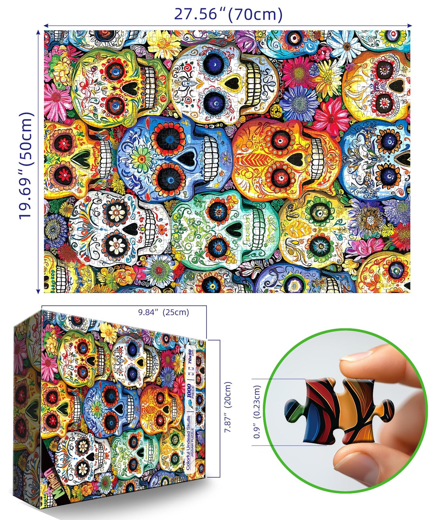 Mexican Day of The Dead (Dia de Los Muertos) 1000 Piece Puzzles for mature-themeds  Artistic Skull Flower for mature-themeds Puzzle  for Gifts Birthday Party Games Family  27.5 * 19.7 inch Dust Free Puzzle